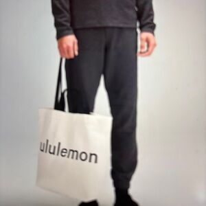 Lululemon Double Handle Canvas Snap Closure Tote Bag Natural/Black NWT